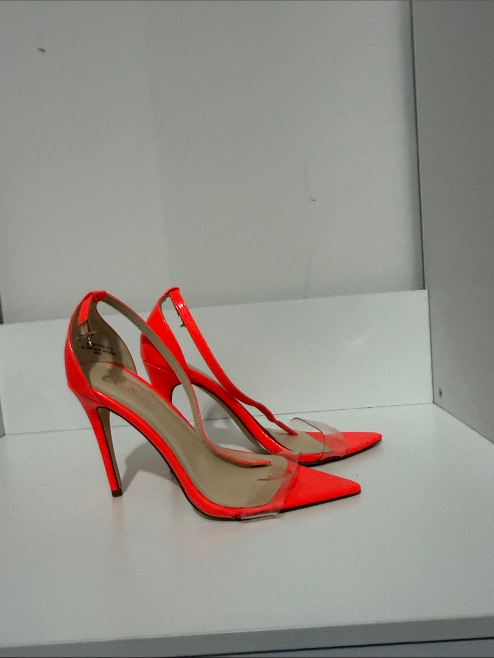 Neon Red Pointed Toe Ankle Strap Pumps - Picture 4 of 4